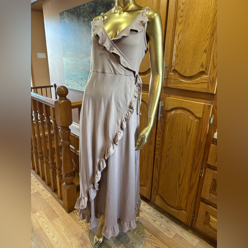 Charlotte Russe Asymmetrical Ruffle Dress in Taupe